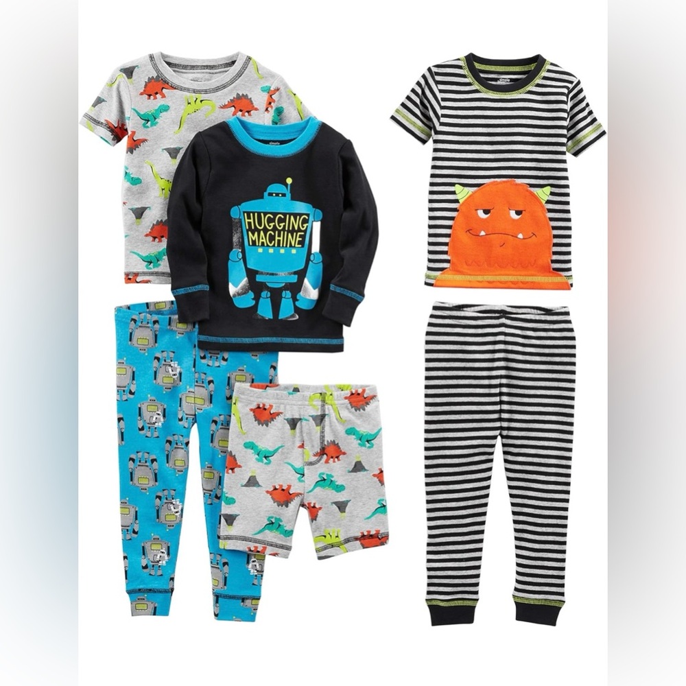 Simple Joys Carter's Boys' 6pc Snug Fit Cotton PJ Set SIZE 8 Dino/Monster/Robot